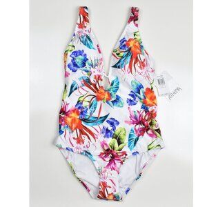 Athena  Plunge Tropical Floral One Piece Swimsuit NEW - 10